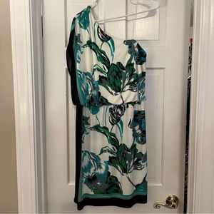 Dress Barn One Shoulder Dress - Black, Green, White